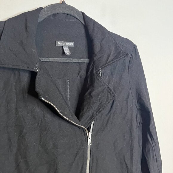 Eileen Fisher black crepe long moto jacket - Picture 2 of 6
